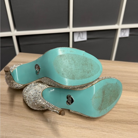 Betsey Johnson SB Sage Elegant Silver Peep Toe Heels with Rhinestones and Pearls - Picture 6 of 9